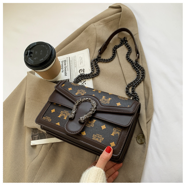 French Niche Bags for Women New Trendy Autumn and Winter Chain Shoulder Crossbody Bag Printed Small Square Bag Retro Style 16 undefined