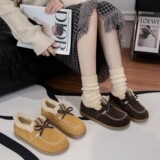 Зимние женские ботинки birkenstocks на толстой подошве и бархате; новинка 2025 года; теплая хлопковая обувь birkenstocks по системе "все включено"; пушистые мокасины; зимние ботинки