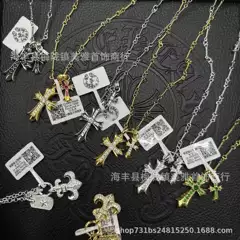 Croshin Cross Necklace Pendant Star Same Style Bamboo Chain Men and Women Couple Punk European and American Full Diamond Necklace