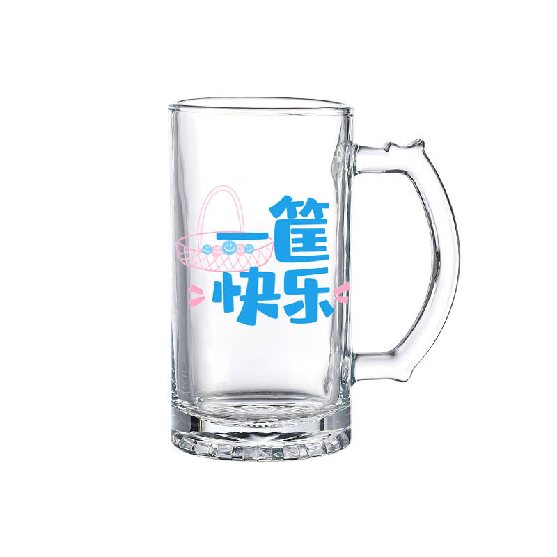 Commercial Beer Cup Large Draft Beer Cup Water Cup Bubble Tea Cup Bar Large Capacity Thickened Glass with Handle Customized