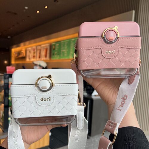 艾可思安妮儿包包杯450mL 弹盖吸管宽肩带礼盒tritan塑料杯子 - 图2