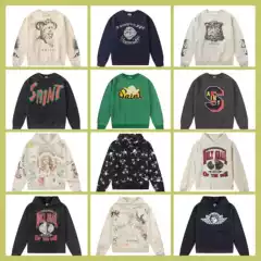 American Retro SAINT MICHAEL ICON Trendy Brand Portrait Destruction Set for Men and Women Distressed Casual Hoodies and Sweatshirts