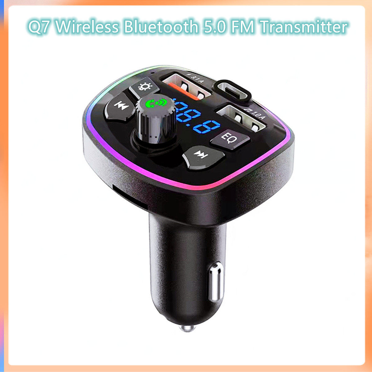Q7 Colorful Atmosphere Light Car Mp3 Bluetooth Hands-Free 5.0 Dual Usbc Player Car Bluetooth Hands-Free Fm Transmitter