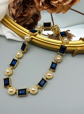 优雅奢华百搭高级蓝琉璃珍珠项链