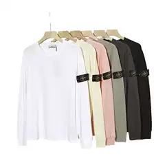 Stone European and American Style Crew Neck Sweatshirt Long Sleeve T-Shirt Loose Fit Unisex Couple Style Armband Badge Island Casual Versatile