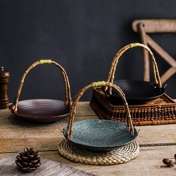 Creative Ceramic Plate Portable Basket Hotel Featured Dinner Plate Fruit Plate Dried Fruit Plate Restaurant Ceramic Plate