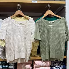 Japanese-Style Floral Henley Neck Knit Short-Sleeve Summer Thin Versatile Shirt Inner Top 478512