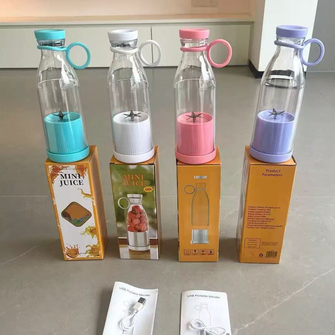 บ้าน ใช้ USB ไร้สายชาร์จคั้นน้ำถ้วยมินิขวดแบบพกพาคั้นน้ำผลไม...