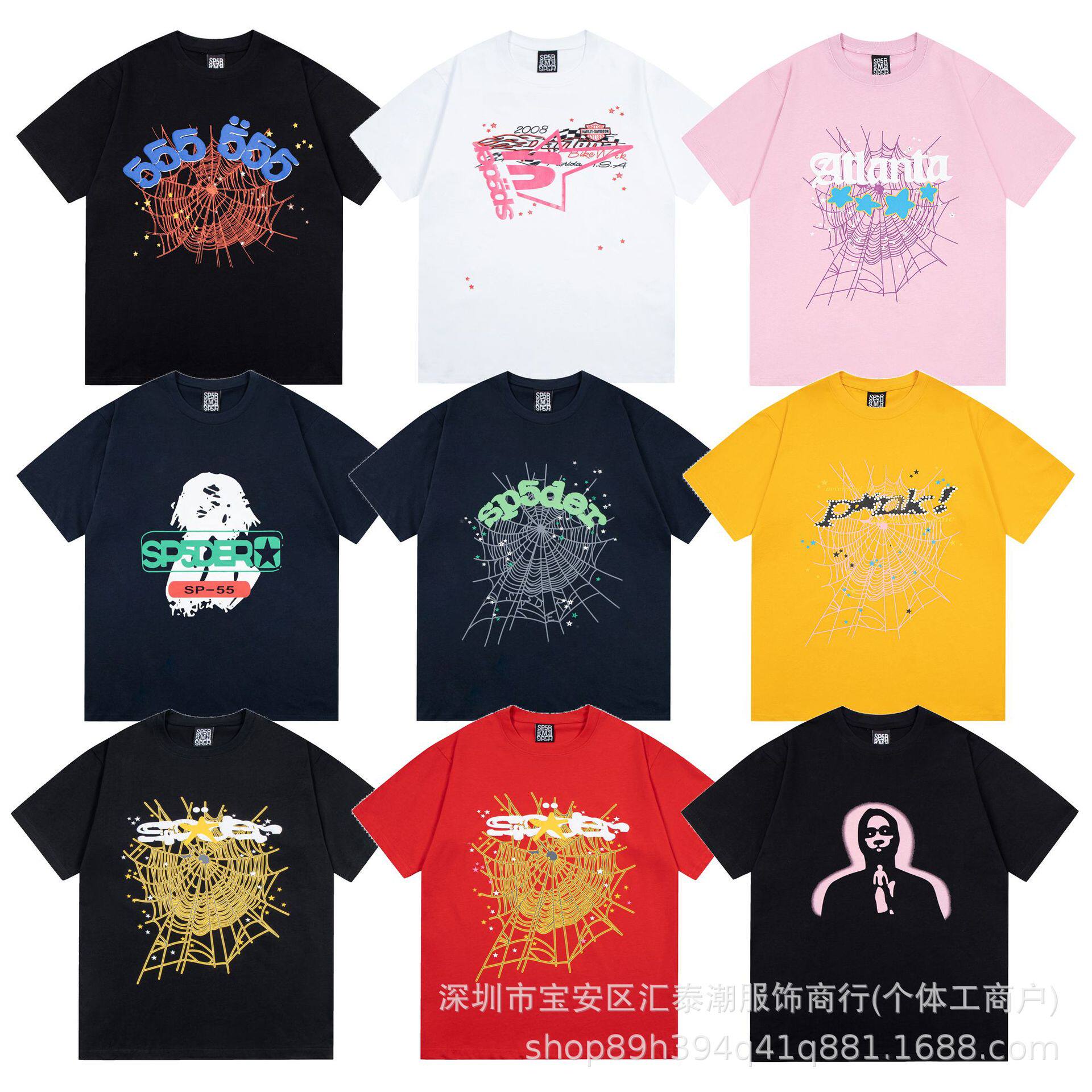 เสื้อยืดแขนสั้นผ้าฝ้ายพิมพ์ลายใยแมงมุม Sp5Der สำหรับผู้ชายและผู้หญิง ทรงหลวม สไตล์ไฮสตรีท ใช้งานได้หลากหลาย ขายส่ง