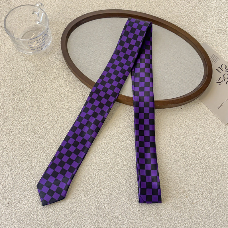 紫と黒のチェック柄ネクタイ - 約155cm
