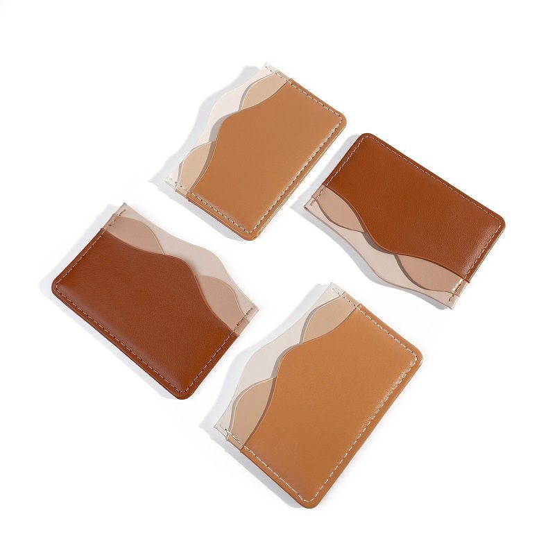 In stock PU leather card holder dark light brown gradient Yunshan high-looking lightweight portable business gift printable logo