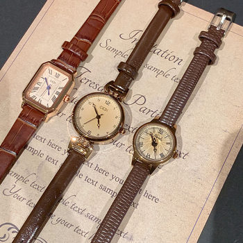 Goldie Autumn and Winter Retro Small and Exquisite Round Dial Quartz Movement Simple Style Pointer Watch Amber Streamer