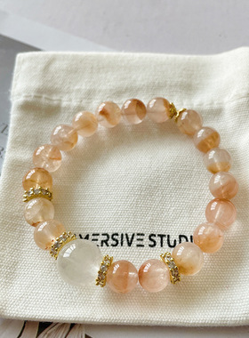 【桃花笑】水晶手串天然黄胶花白幽灵手链女送闺蜜生日礼物手饰品