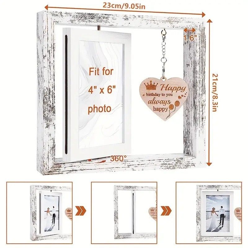 Cross-Border Wooden Rotating Commemorative Photo Frame Creative Heart-Shaped Pendant Photo Frame Display Stand Pet Photo Frame Christmas Wholesale