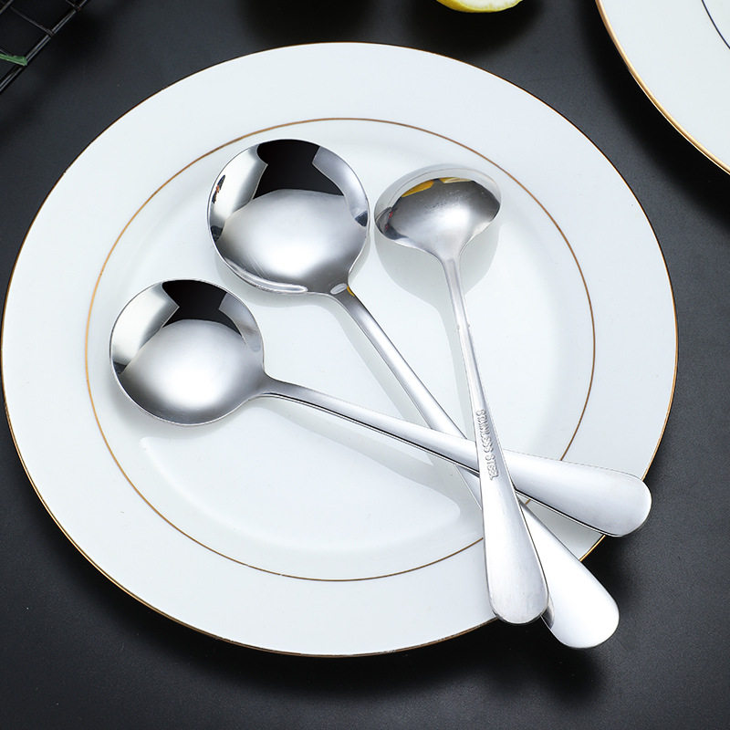 Stainless Steel Spoon Western Food Tableware Coffee Spoon Long Handle Korean Bibimbap Spoon Spoon Ice Cream Dessert Spoon Small Round Spoon