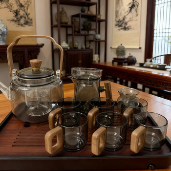 Tea Set for Home and Office Use, Glass Kung Fu Tea Brewing Set with Electric Ceramic Stove, Complete Set, High-End Business and Holiday Gift