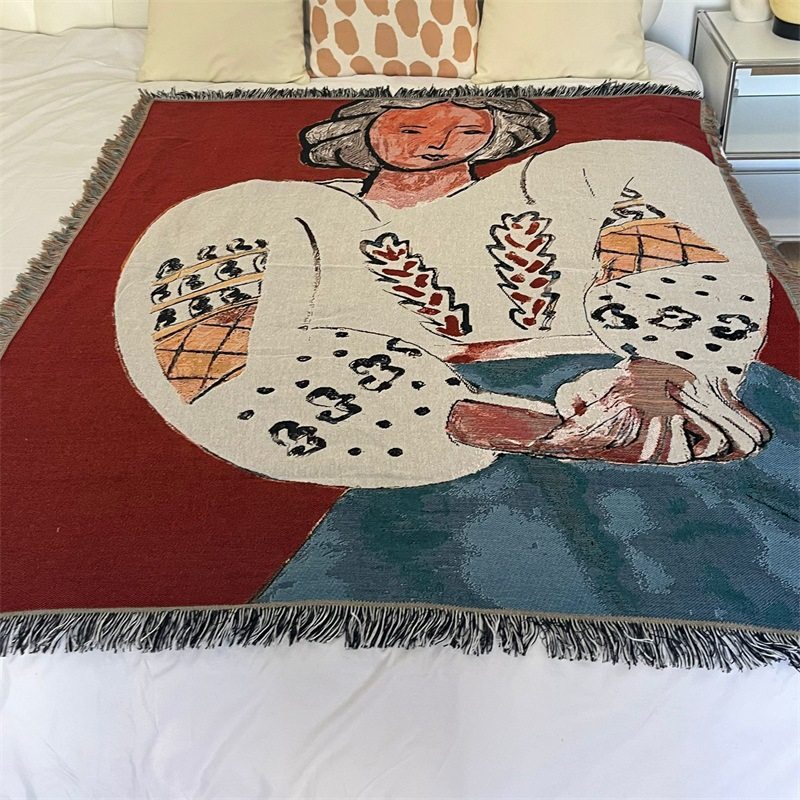 Big Handsome Wang Yi Heng Same Style Thread Blanket Leisure Blanket Sofa Towel Hanging Cloth Cover Cloth Carpet Bed End Blanket Matisse Blanket