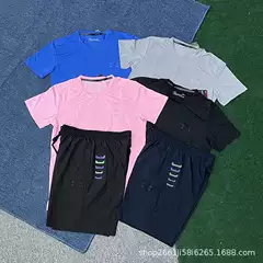 Foreign Trade Spot Ice Silk Quick-Drying Sports Short-Sleeved T-Shirt Suit Men's Summer Breathable Loose Fitness Casual Round Neck Top