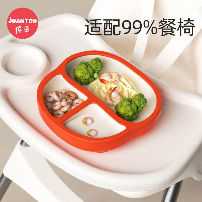 Baby Meal Plate, Baby Suction Cup, Kidsren's Silicone Straw, Food Bowl, Anti-Fall Compartment Plate, Training Spoon, Tableware Set