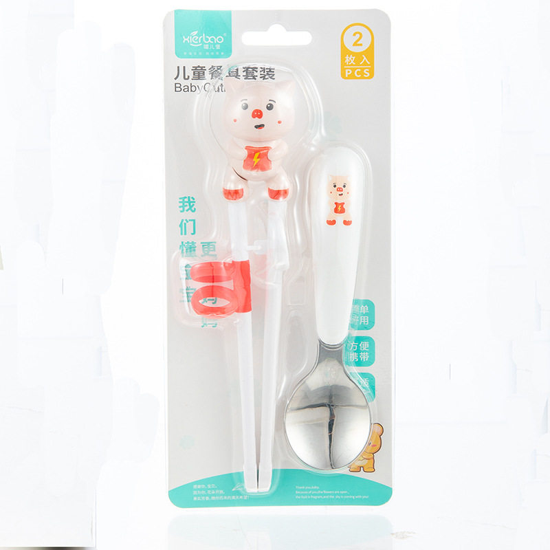 Children's training chopsticks +304 stainless steel spoon combination suit practice chopsticks complementary food feeding chopsticks 9480