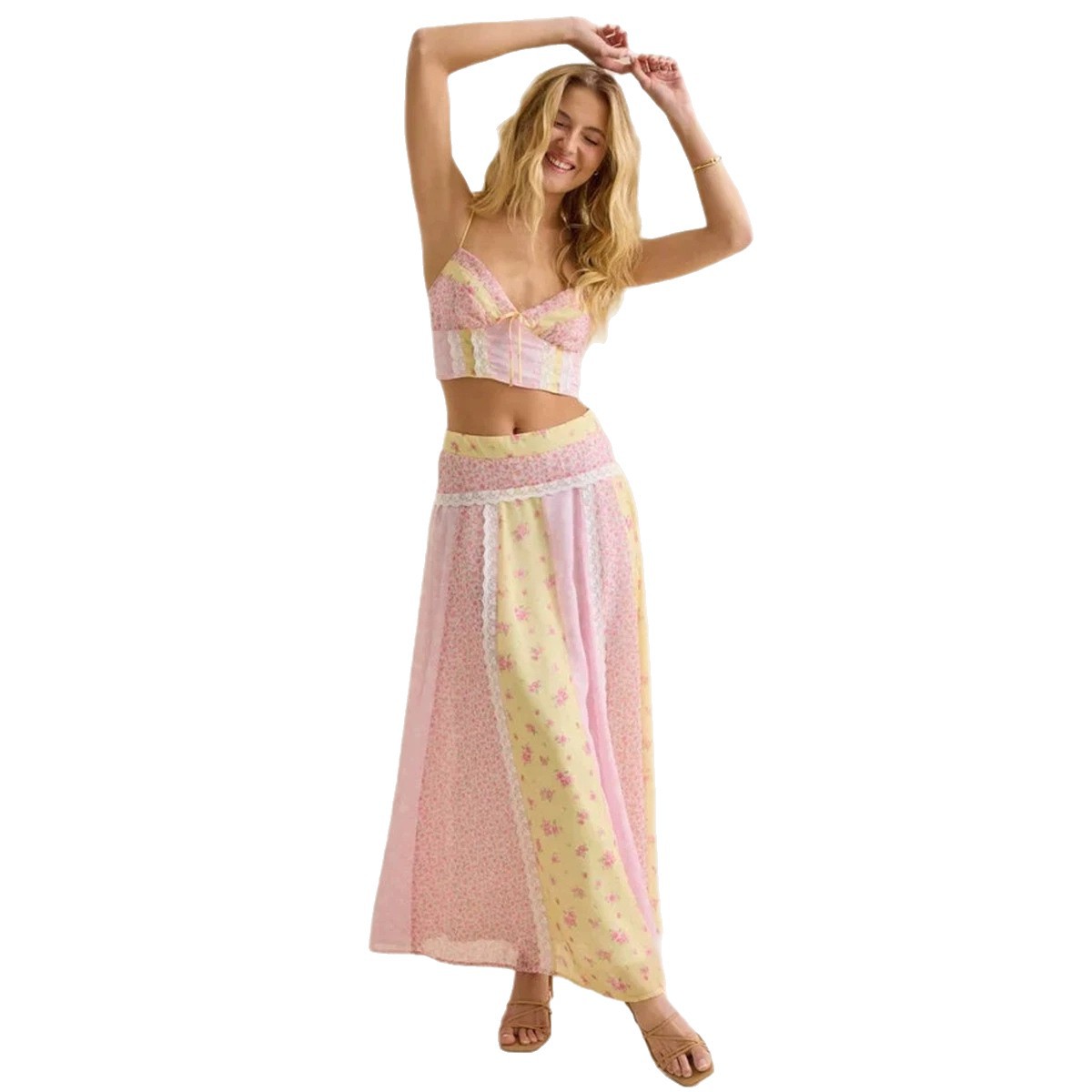 Floral Print Cami Top and Maxi Skirt Set Womens Summer Outfit Lightweight Comfortable Stylish Wholesale Available