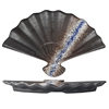 Cross-Border Japanese Cuisine Black Tableware Commercial Izakaya Sushi Sashimi Barbecue Plate Home Retro Fan-Shaped Dinner Plate