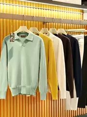 2025 New Autumn and Winter Men's High-End Layered Wool Blended Knitwear Polo Collar Polo Knitwear 1366
