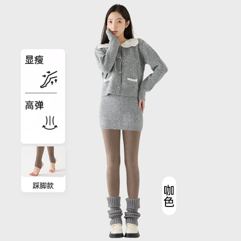 秋冬加绒miu系灰细竖条纹打底裤棉紧身微压显瘦高腰外穿打底裤女