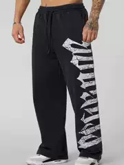 2025 New YOUNGLA American Fashion Sports Pants Gym Running Training Pants Cotton Printed Wide Leg Pants