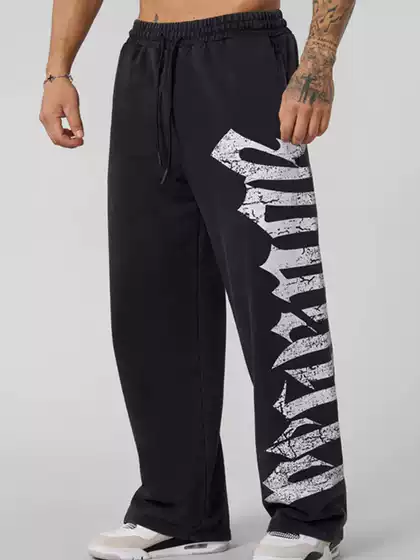 2025 New YOUNGLA American Fashion Sports Pants Gym Running Training Pants Cotton Printed Wide Leg Pants