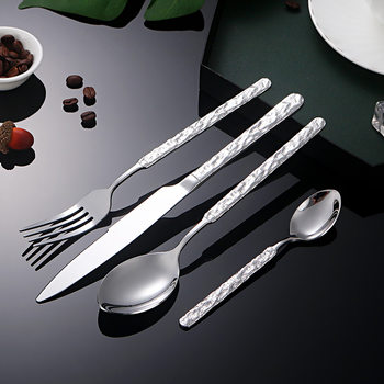High-End 410 Stone Pattern Western Food Knife, Fork and Spoon Retro Creative Hotel Tableware Steak Knife and Fork Coffee Spoon Set Wholesale