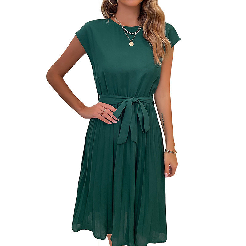 Casual Summer Dress Simple Solid Color Pleated Design Comfortable Fit Perfect for Everyday Wear Wholesale Available
