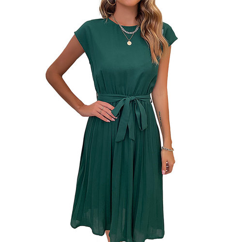 women's lace up solid pleated dress 女装系带纯色褶皱连衣裙 - 图3