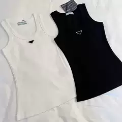 Correct Version 25 Summer New Style P Brand Metal Triangle Logo Knitted Ribbed Tank Top Elastic Slim Fit Base Layer Camisole