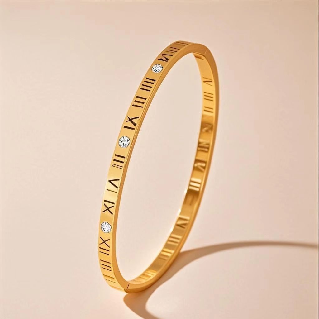 玫瑰金跨境钛钢女款手镯不锈钢轻奢高级感小众时尚锆石手环手镯