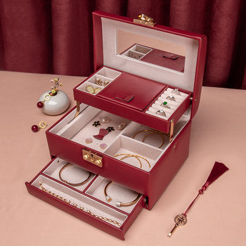 2025 New Jewelry Box Small Lockable Portable Wedding High-End Jewelry Storage Box Bracelet Necklace Jewelry Box