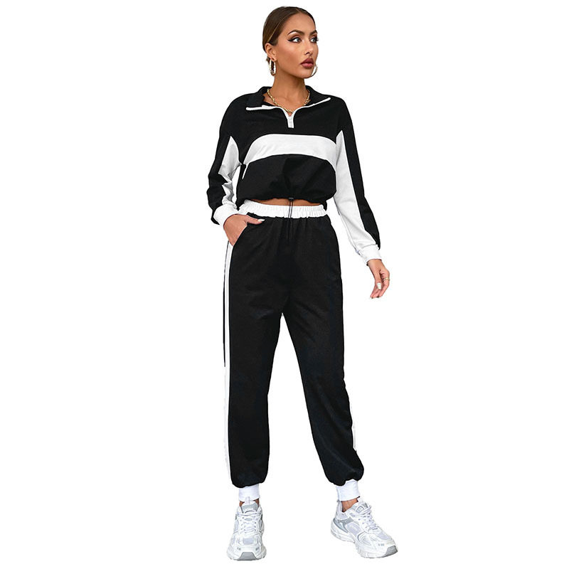 Color Block Stand Collar Sweatshirt Set Casual Style Comfortable Fabric Suitable for Daily Wear Wholesale Available