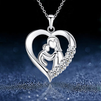 Cross-border new necklace European and American fashion mother and child concentric heart pendant inlaid necklace female niche jewelry wholesale