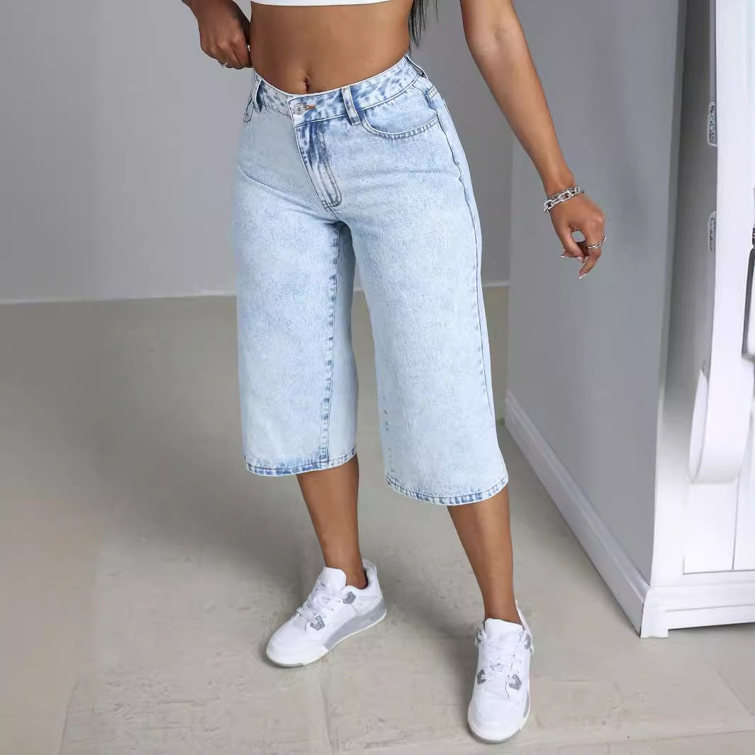 Loose Fit High Waisted Denim Shorts Flattering Straight Leg Design Casual Summer Wear Wholesale Available