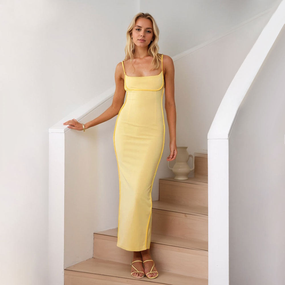 Summer Womens Dress Minimalist Sexy Square Neck Sleeveless Versatile Long Maxi Wholesale Available