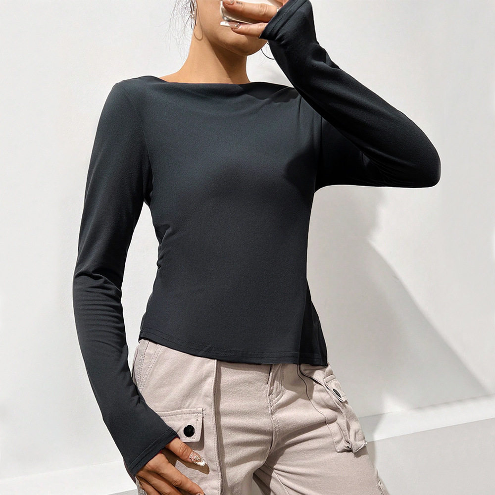 Womens Long Sleeve Solid Color Top Slim Fit Irregular Split Design Spring Summer Casual Wear Wholesale Available