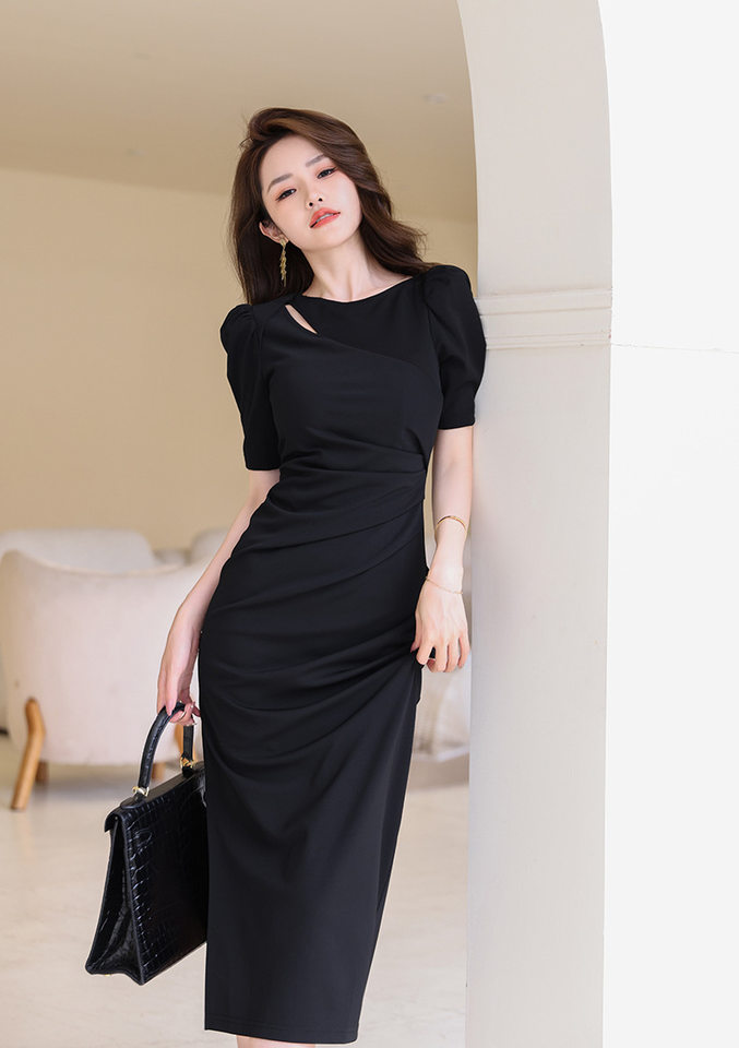 Váy Ôm Body Nữ Tay Lỡ Thiết Kế Xẻ Tà Dáng Dài Màu Đen chi tiết 7