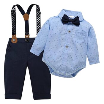 In stock cross-border children's spring and autumn long-sleeved romper trousers suspender children's clothing boys' baby bow tie fashion gentleman children's clothing