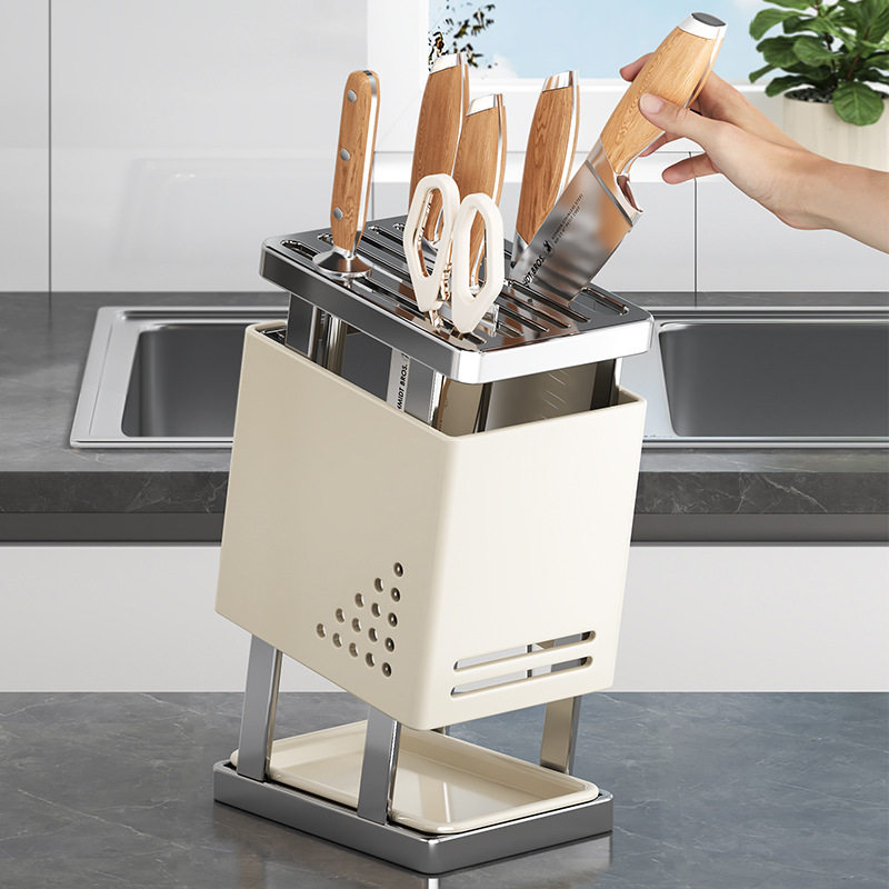 Stainless Steel Kitchen Knife Rack Storage Rack Countertop New Multi-Functional Knife and Chopstick Cage Integrated Kitchen Knife Storage Rack