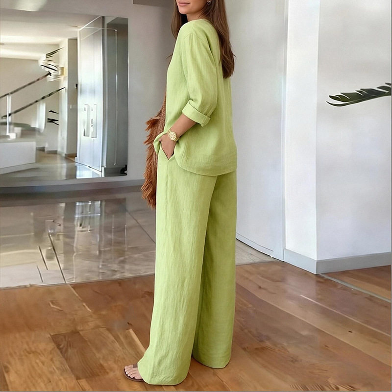 Womens Spring Wide Leg Pants Set Casual Loose Fit Solid Color Perfect for Everyday Wear Wholesale Available