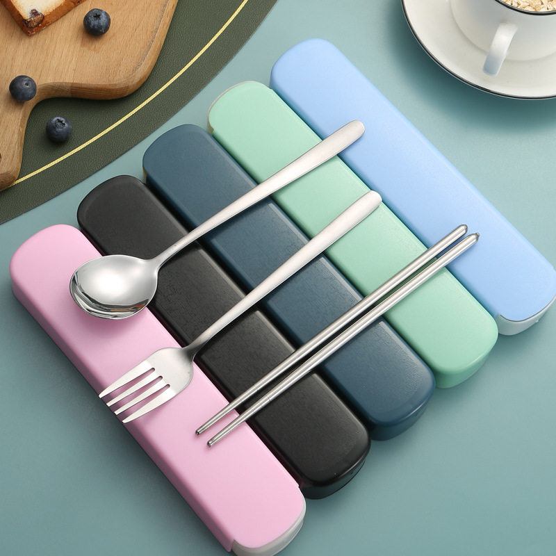 Portable stainless steel tableware three-piece fork spoon chopsticks student set company order tableware