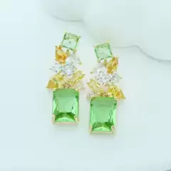 Fashion personality flower geometric shape zircon earrings earrings female s925 silver pin design high-end all-match earrings
