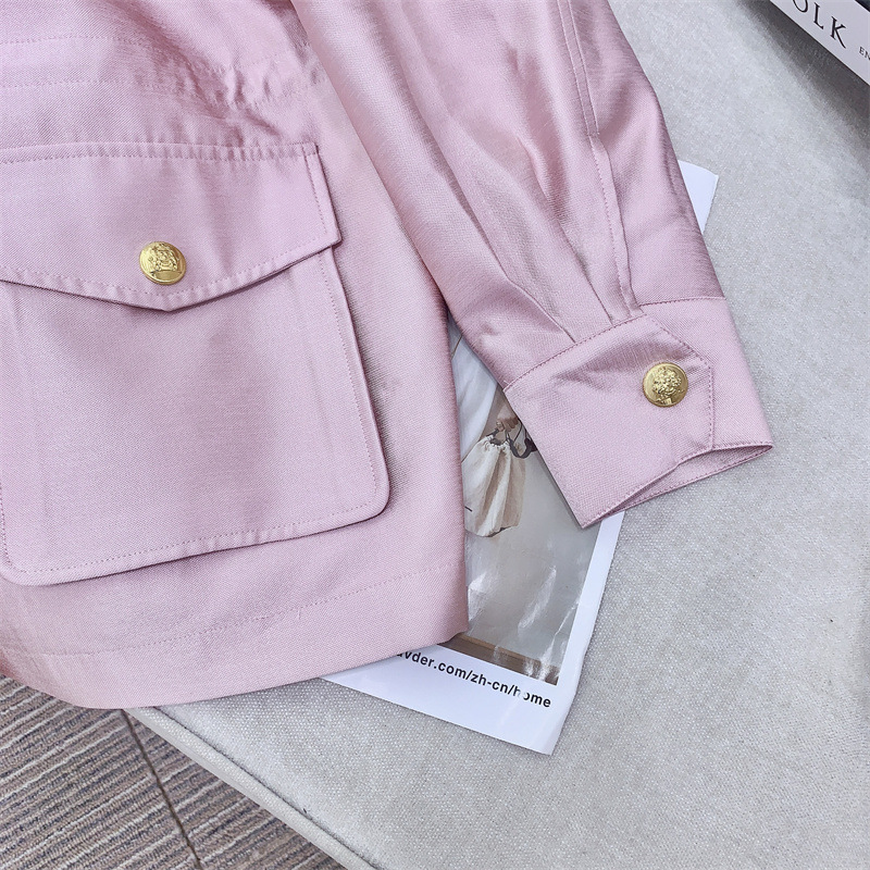 Áo khoác nữ dáng dài phối quần culottes, chất liệu sợi pha mềm mại, túi nổi và dây rút eo — Quần culottes màu hồng sáp (không có thắt lưng), Áo khoác màu hồng sáp