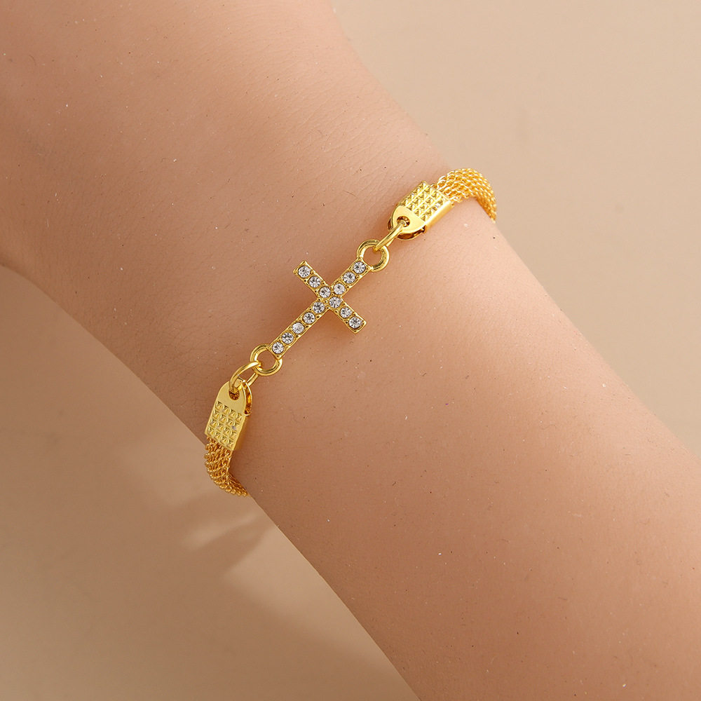 European and American AliExpress Foreign Trade Jewelry Beach Bracelet Exotic Style Full Diamond Cross Bracelet European and American Women's Bracelet