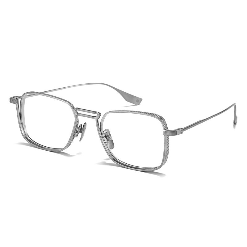 Japanese-Style Ultra-Light Pure Titanium Handmade Square Frame Double-Bridge Glasses for Men, Niche Retro Wide-Rim Glasses Frame with Prescription Dtx125